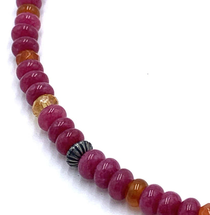 Vintage Carolyn Pollack Sterling Silver Tourmaline Pink Faceted Beaded Necklace