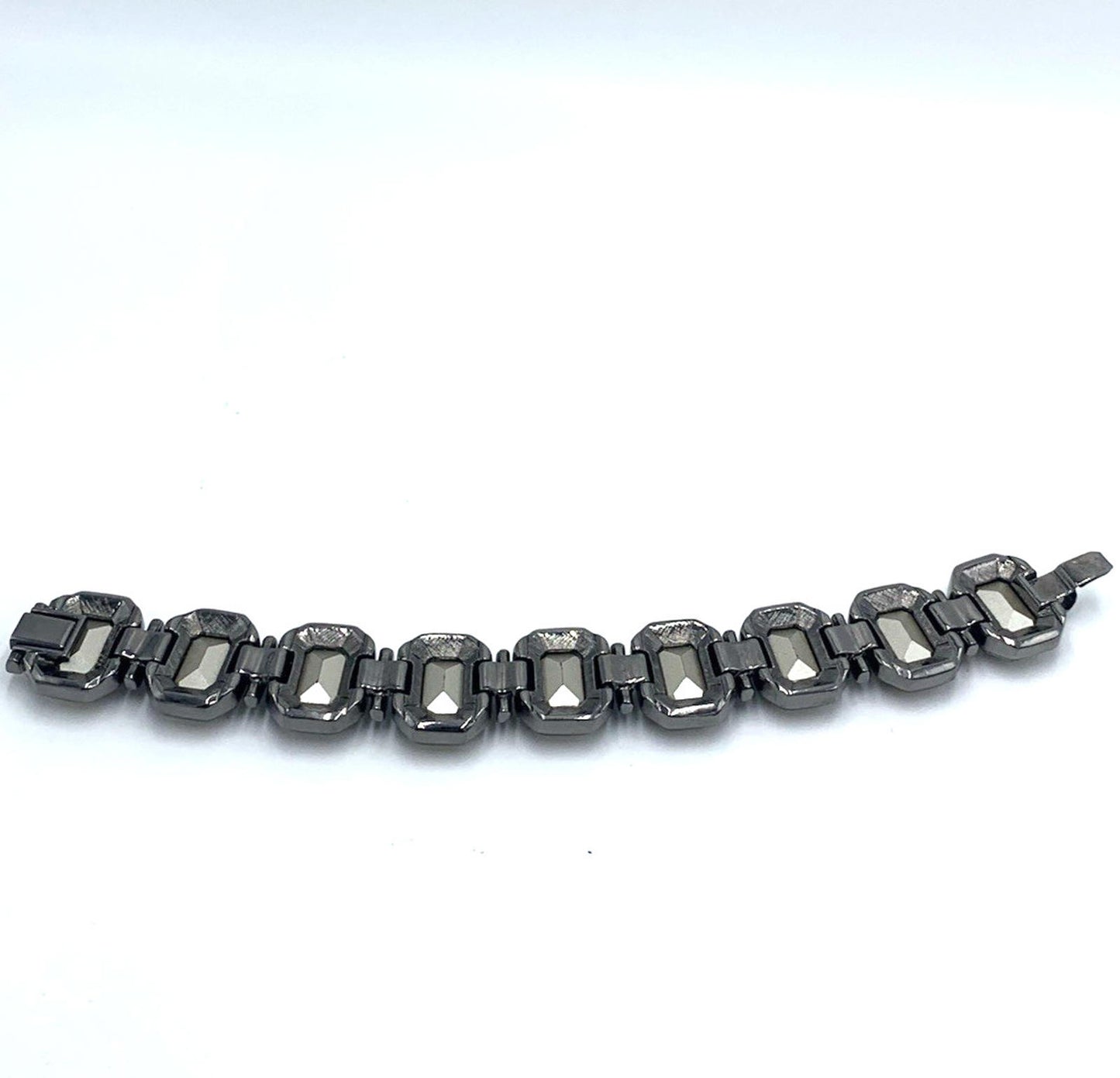 Vintage JUDITH LEIBER Champagne Tone Rhinestone Statement Runway Bracelet 7.5”