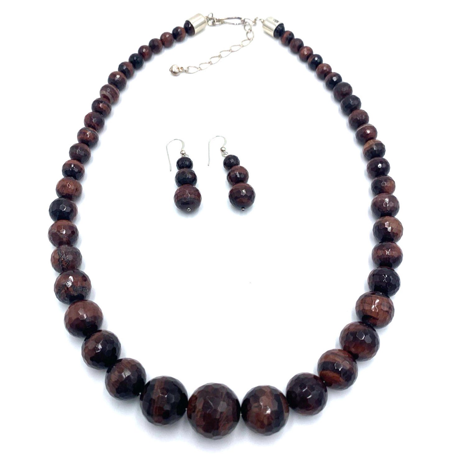 Vintage Set Jay King DTR Sterling Silver Tiger’s Eye Faceted Necklace & Earrings