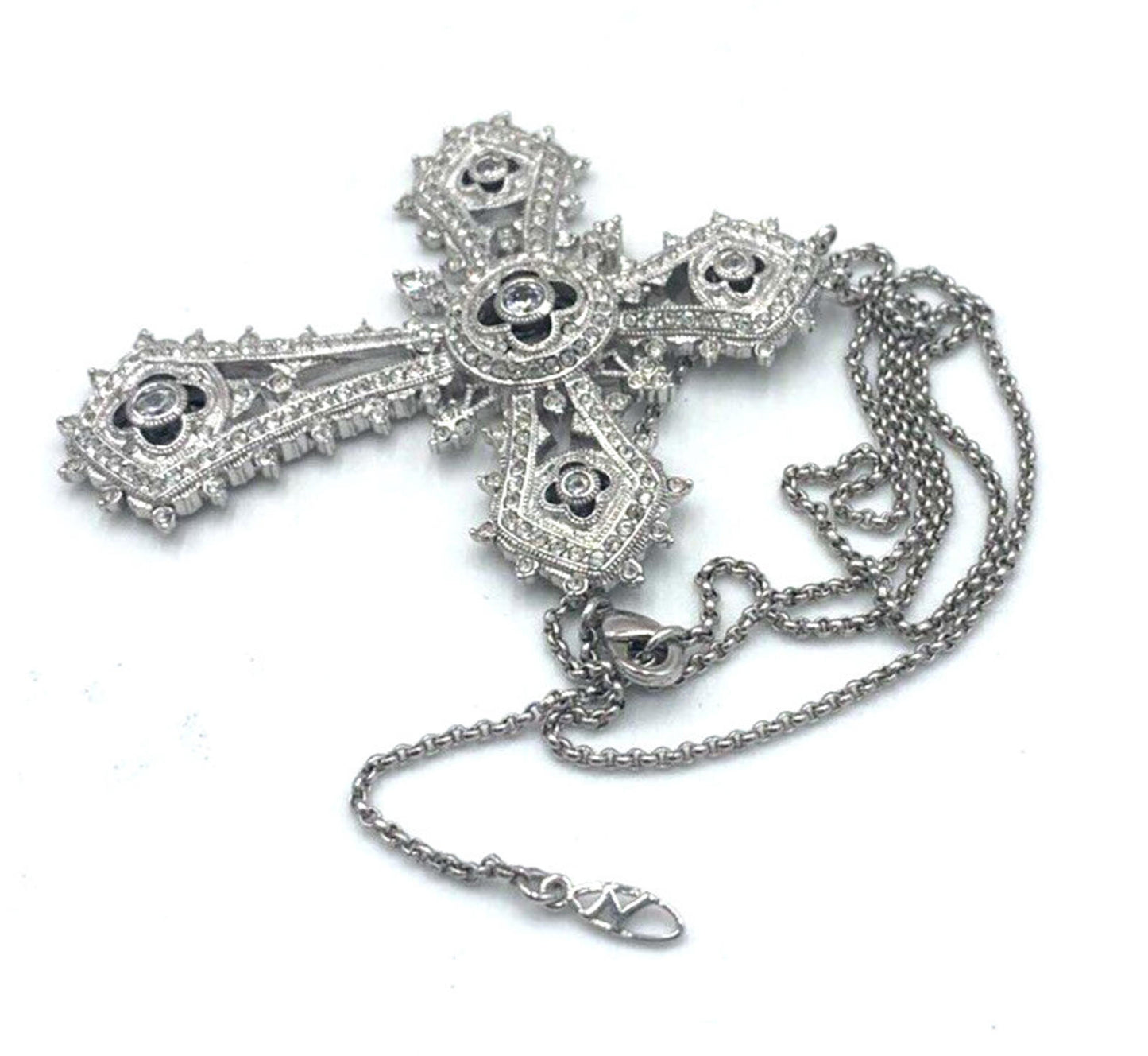Vintage QVC Nadri Pave CZ Silver Tone Cross Limited Edition Necklace 16”