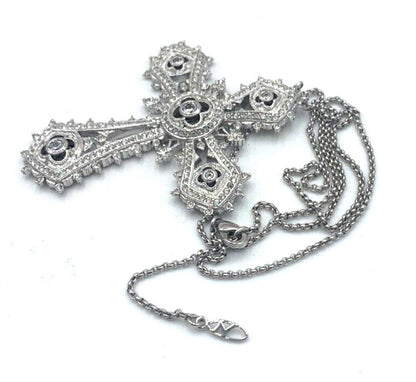 Vintage QVC Nadri Pave CZ Silver Tone Cross Limited Edition Necklace 16”