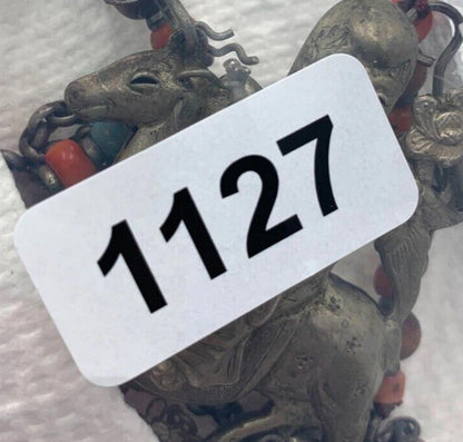 Antique Chinese Sterling Silver Qing Dynasty Pendant Old Man Riding Necklace