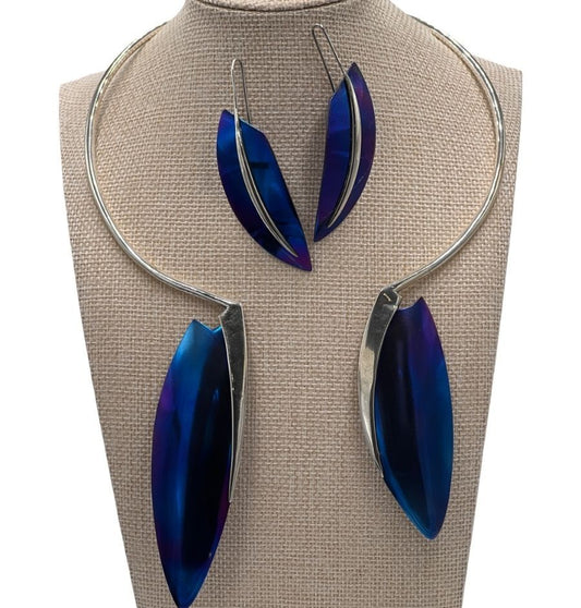 Joaqín Berao Feather/Leaf 925 Earrings Omega Necklace Set