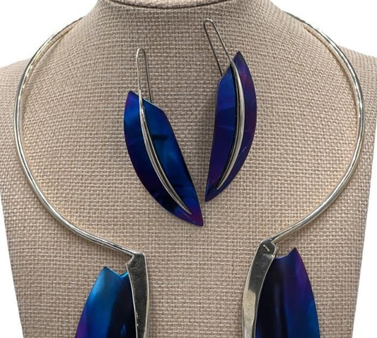 Joaqín Berao Feather/Leaf 925 Earrings Omega Necklace Set